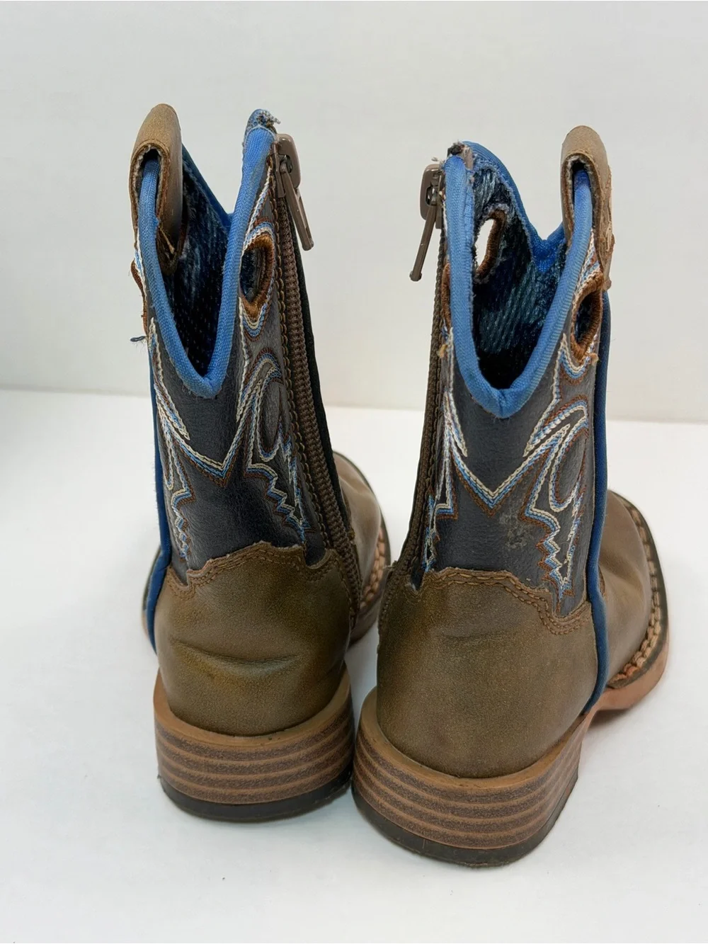 Twister Cowboy Boots Toddler Size 4 Brown Blue Western Zip Boots